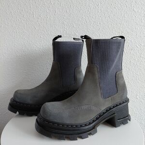 SOLD SOLD SOLD  Waxy Gray Suede Corran Chelsea Platform Bouncing Chunky Boots 